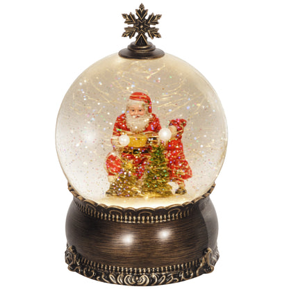 Christmas Snow Globe with Music and Lights Snow Globe with Santa Claus and Child Scene for Christmas Decoration Holiday Gift Bronze