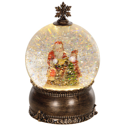 Christmas Snow Globe with Music and Lights Snow Globe with Santa Claus and Child Scene for Christmas Decoration Holiday Gift Bronze
