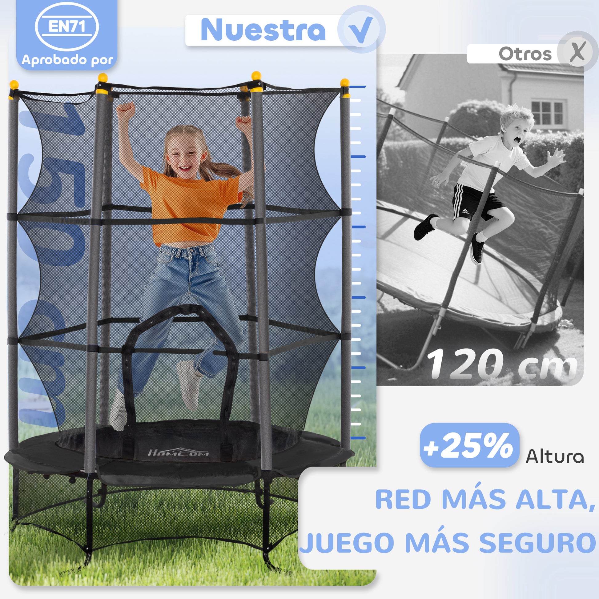 Kids Trampoline Ø163x190 cm Children's Trampoline for +3 Years with Safety Net and Steel Frame 50 kg Weight Capacity for Indoor and Outdoor Use Black