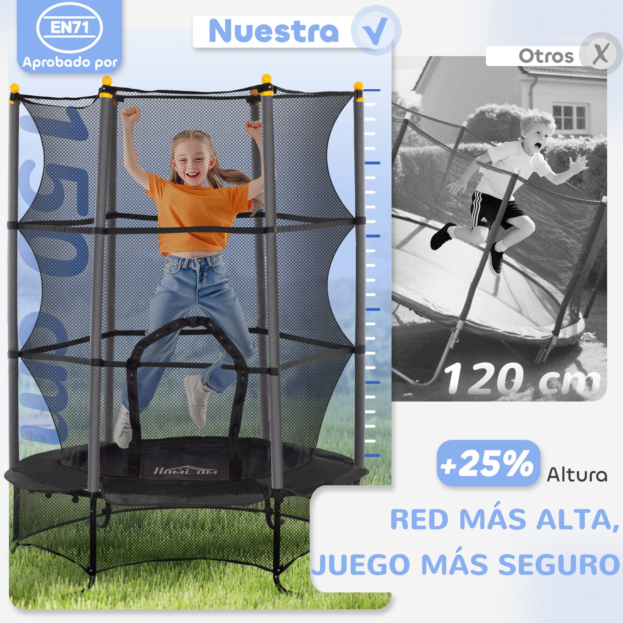 Kids Trampoline Ø163x190 cm Children's Trampoline for +3 Years with Safety Net and Steel Frame 50 kg Weight Capacity for Indoor and Outdoor Use Black