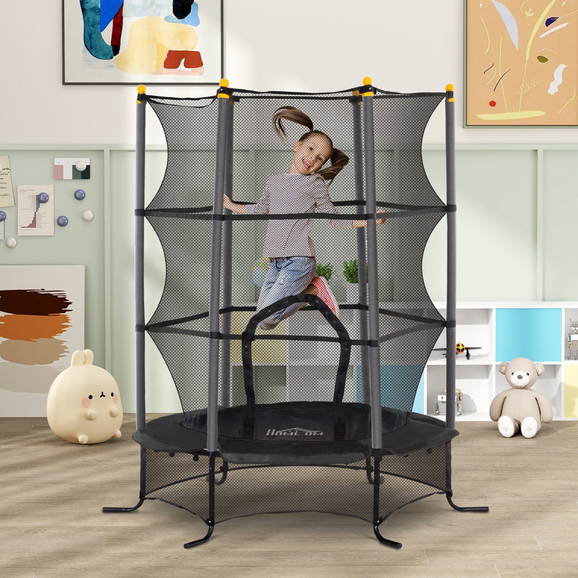 Kids Trampoline Ø163x190 cm Children's Trampoline for +3 Years with Safety Net and Steel Frame 50 kg Weight Capacity for Indoor and Outdoor Use Black