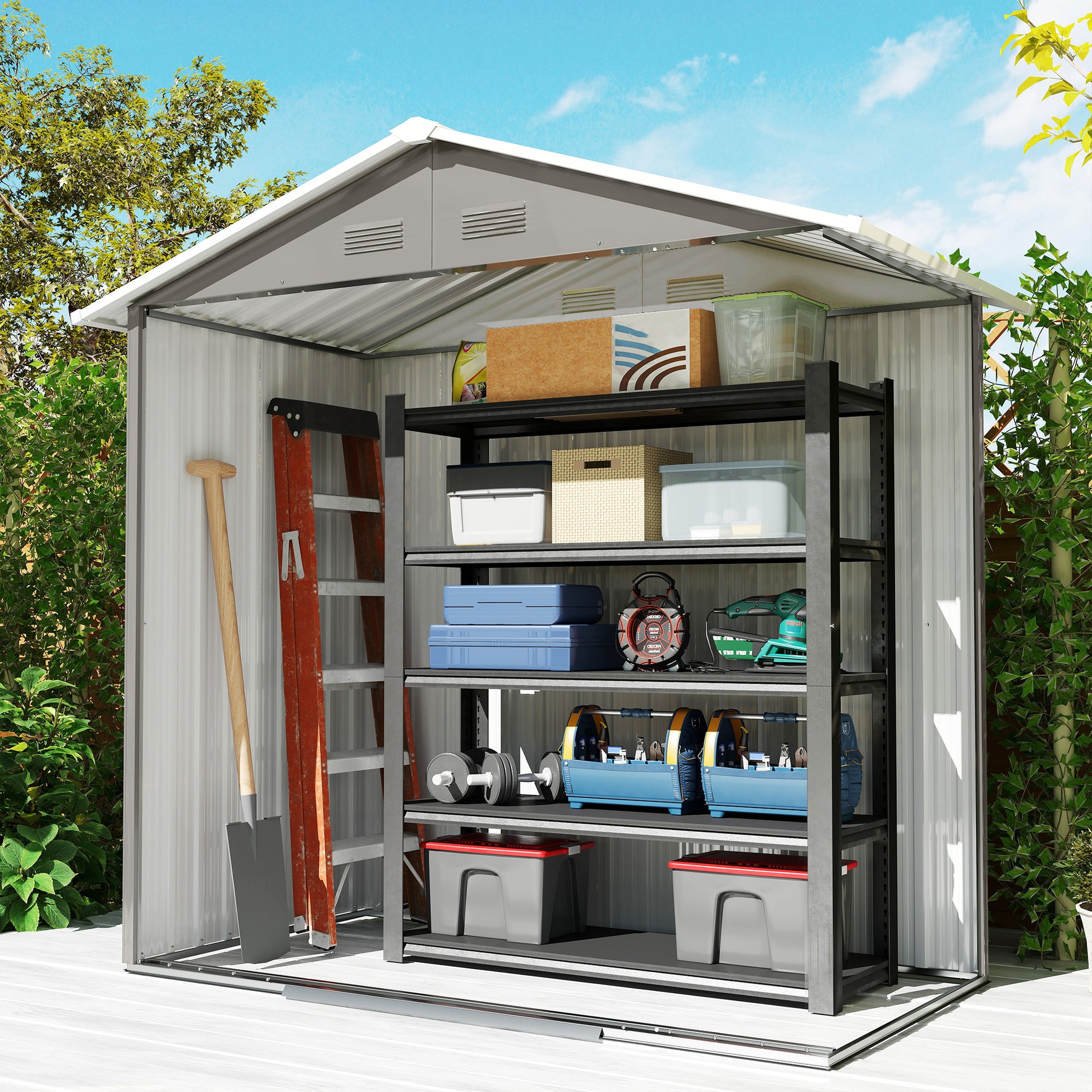 1.8m² Metal Garden Shed, Metal Tool Shed, 194 x 110 x 184 cm, Large Outdoor Storage Space with Sliding Doors and 4 Vents, Gray
