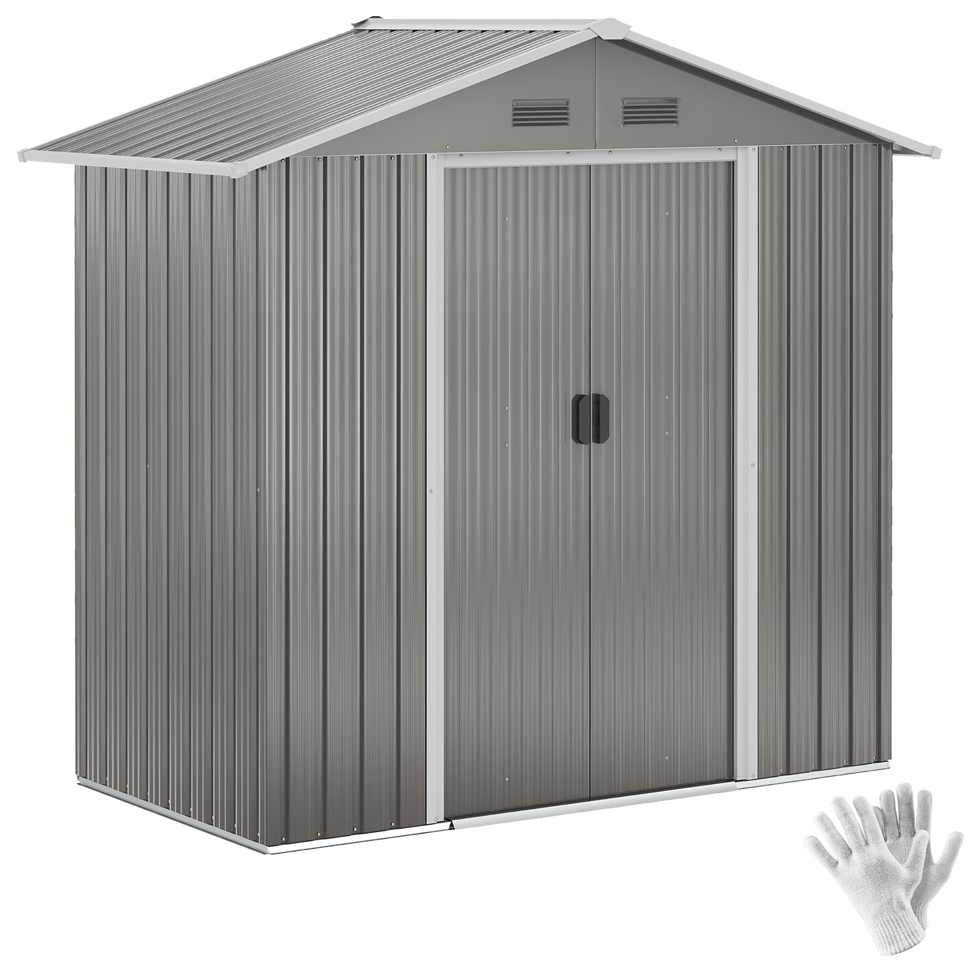 1.8m² Metal Garden Shed, Metal Tool Shed, 194 x 110 x 184 cm, Large Outdoor Storage Space with Sliding Doors and 4 Vents, Gray