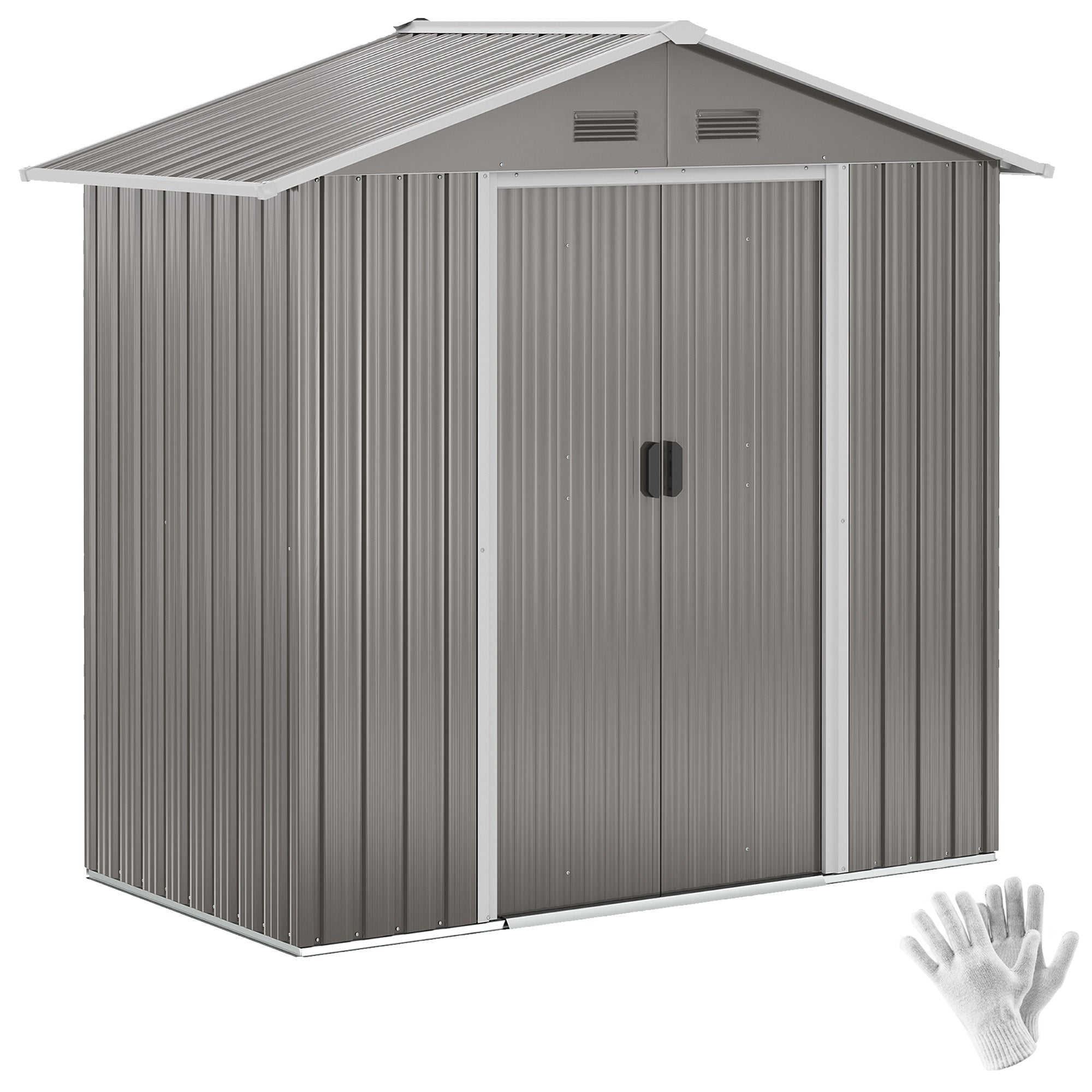 1.8m² Metal Garden Shed, Metal Tool Shed, 194 x 110 x 184 cm, Large Outdoor Storage Space with Sliding Doors and 4 Vents, Gray