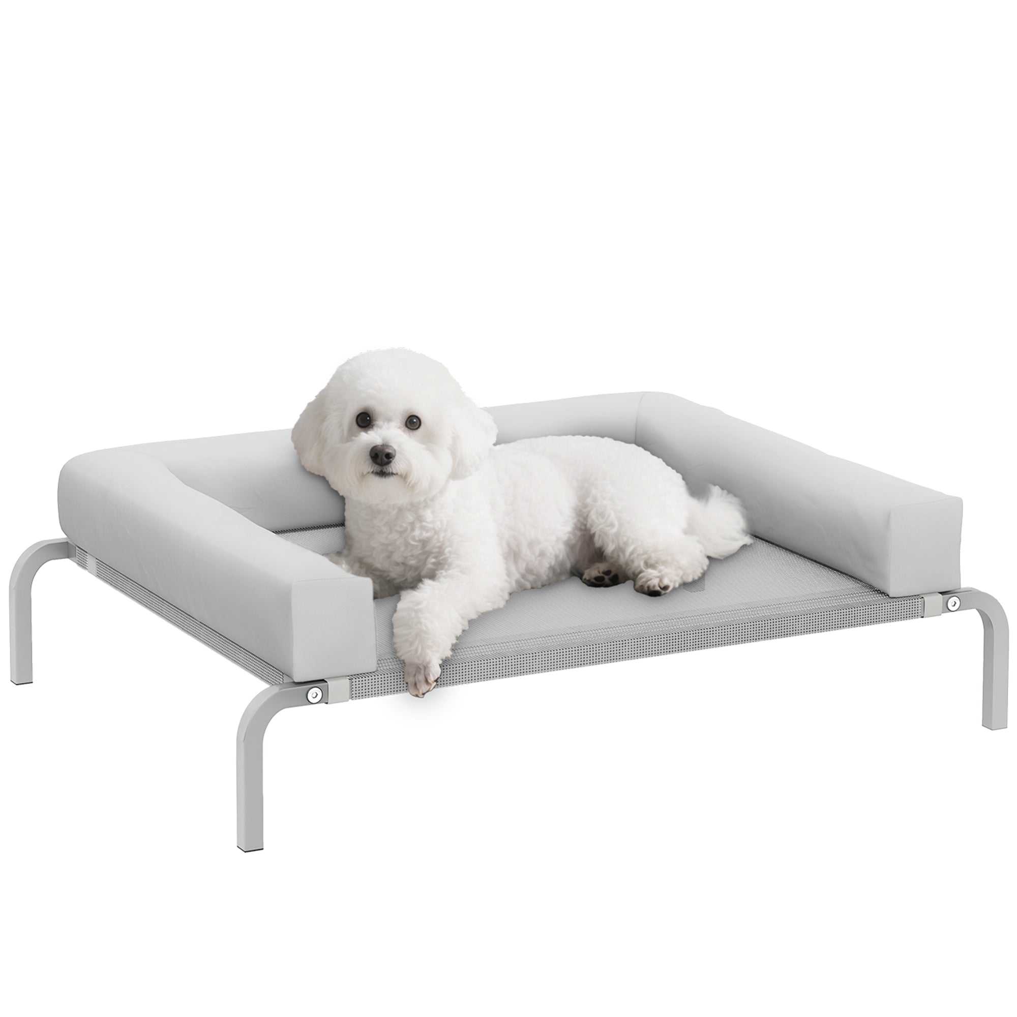 Refreshing Elevated Dog Bed with Removable Supports Portable Elevated Dog Bed for Small Dogs with Breathable Mesh Steel Frame for Indoor Outdoor 90x65x30 cm Light Gray
