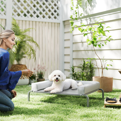 Refreshing Elevated Dog Bed with Removable Supports Portable Elevated Dog Bed for Small Dogs with Breathable Mesh Steel Frame for Indoor Outdoor 90x65x30 cm Light Gray