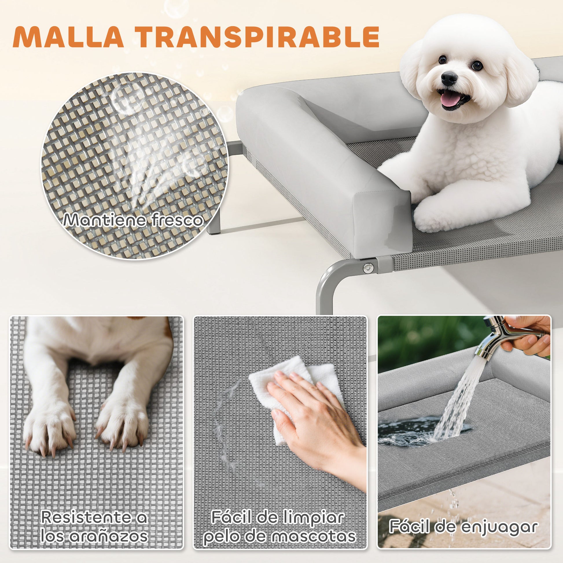 Refreshing Elevated Dog Bed with Removable Supports Portable Elevated Dog Bed for Small Dogs with Breathable Mesh Steel Frame for Indoor Outdoor 90x65x30 cm Light Gray