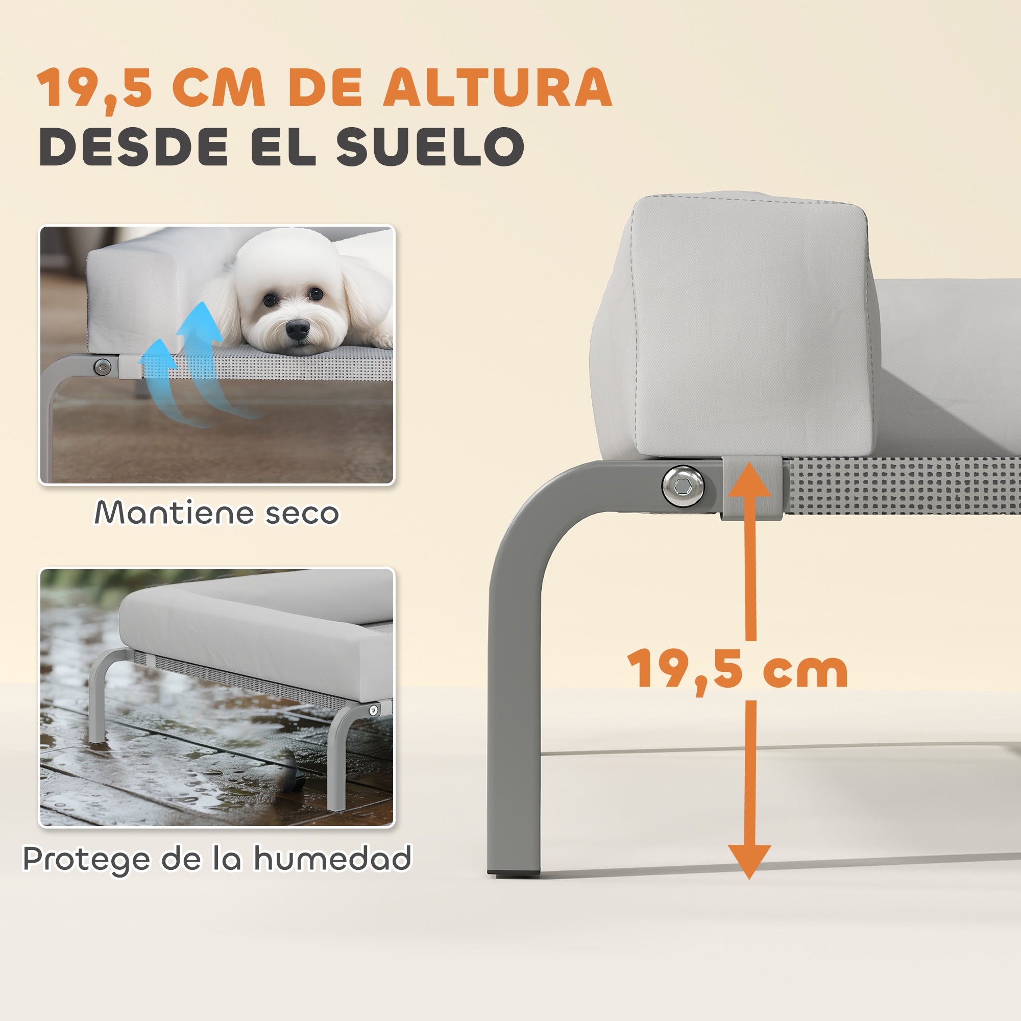 Refreshing Elevated Dog Bed with Removable Supports Portable Elevated Dog Bed for Small Dogs with Breathable Mesh Steel Frame for Indoor Outdoor 90x65x30 cm Light Gray