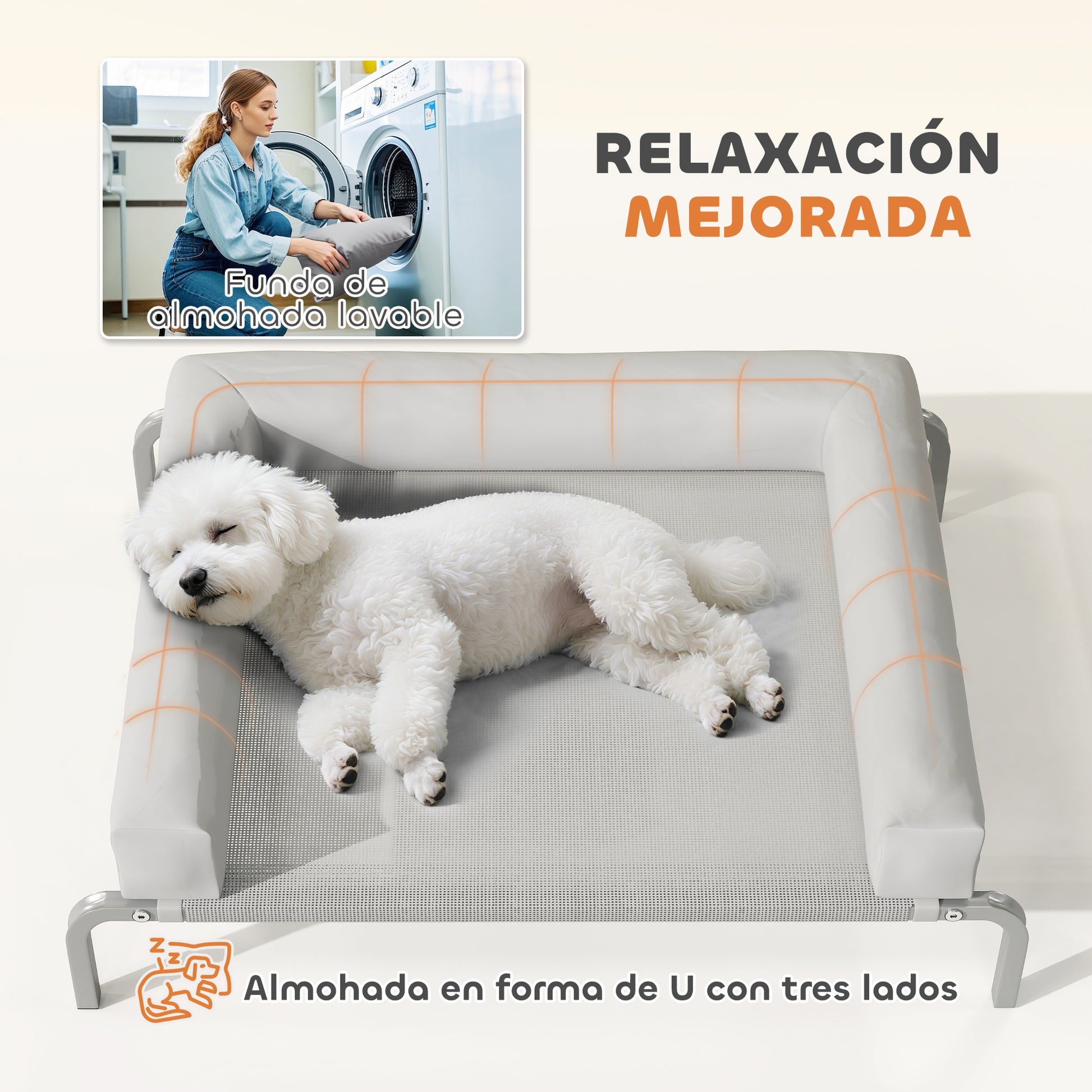 Refreshing Elevated Dog Bed with Removable Supports Portable Elevated Dog Bed for Small Dogs with Breathable Mesh Steel Frame for Indoor Outdoor 90x65x30 cm Light Gray