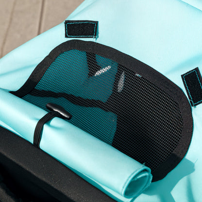 Dog Stroller Jogger Dog Buggy foldable for small dogs & cats up to 10 kg Cat stroller with 3 large rubber wheels, cushion net windows storage basket cat carriage with safety leashes, Turquoise