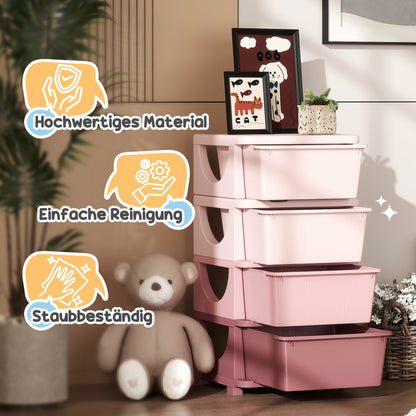 Drawer Cabinet for Kids with Storage Space Storage Boxes Toy Organizer Toy Chest Four Levels for Children's Room 3-6 Years Kids Furniture Pink 37 x 37 x 76 cm
