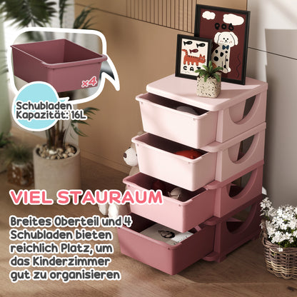 Drawer Cabinet for Kids with Storage Space Storage Boxes Toy Organizer Toy Chest Four Levels for Children's Room 3-6 Years Kids Furniture Pink 37 x 37 x 76 cm