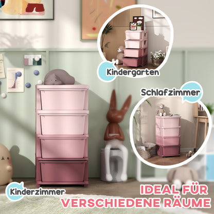 Drawer Cabinet for Kids with Storage Space Storage Boxes Toy Organizer Toy Chest Four Levels for Children's Room 3-6 Years Kids Furniture Pink 37 x 37 x 76 cm