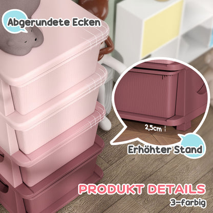 Drawer Cabinet for Kids with Storage Space Storage Boxes Toy Organizer Toy Chest Four Levels for Children's Room 3-6 Years Kids Furniture Pink 37 x 37 x 76 cm