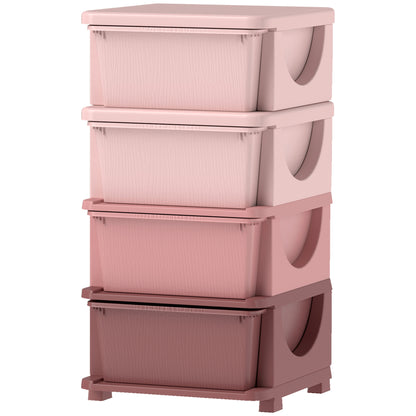 Drawer Cabinet for Kids with Storage Space Storage Boxes Toy Organizer Toy Chest Four Levels for Children's Room 3-6 Years Kids Furniture Pink 37 x 37 x 76 cm