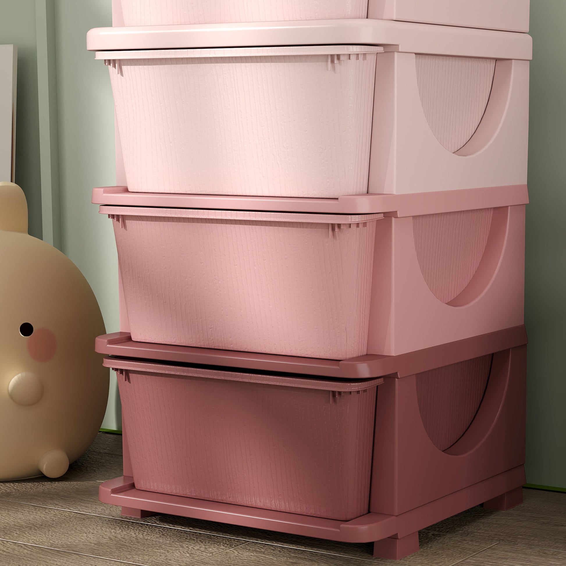 Drawer Cabinet for Kids with Storage Space Storage Boxes Toy Organizer Toy Chest Four Levels for Children's Room 3-6 Years Kids Furniture Pink 37 x 37 x 76 cm