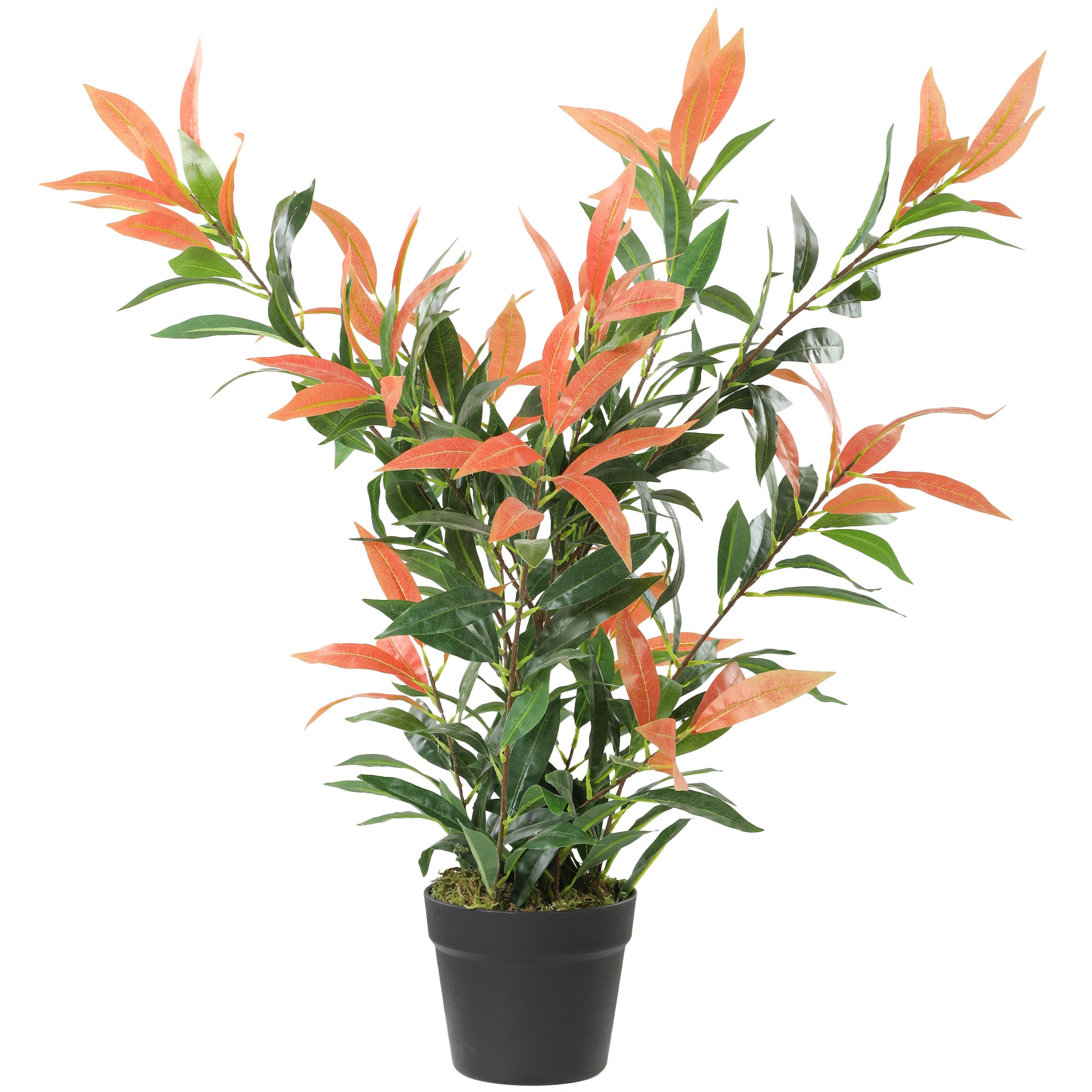 Artificial Photinia 35.4 in (90 cm), 300 Leaves, Realistic-Looking Plastic Plant with Adjustable Branches — Living Room, Bedroom, Office, Garden Décor