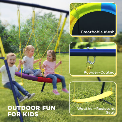 Kids Double Swing Set – Outdoor Playground with Adjustable Ropes, Metal Frame, Ages 3–8, 330 lb Capacity, Multicolor