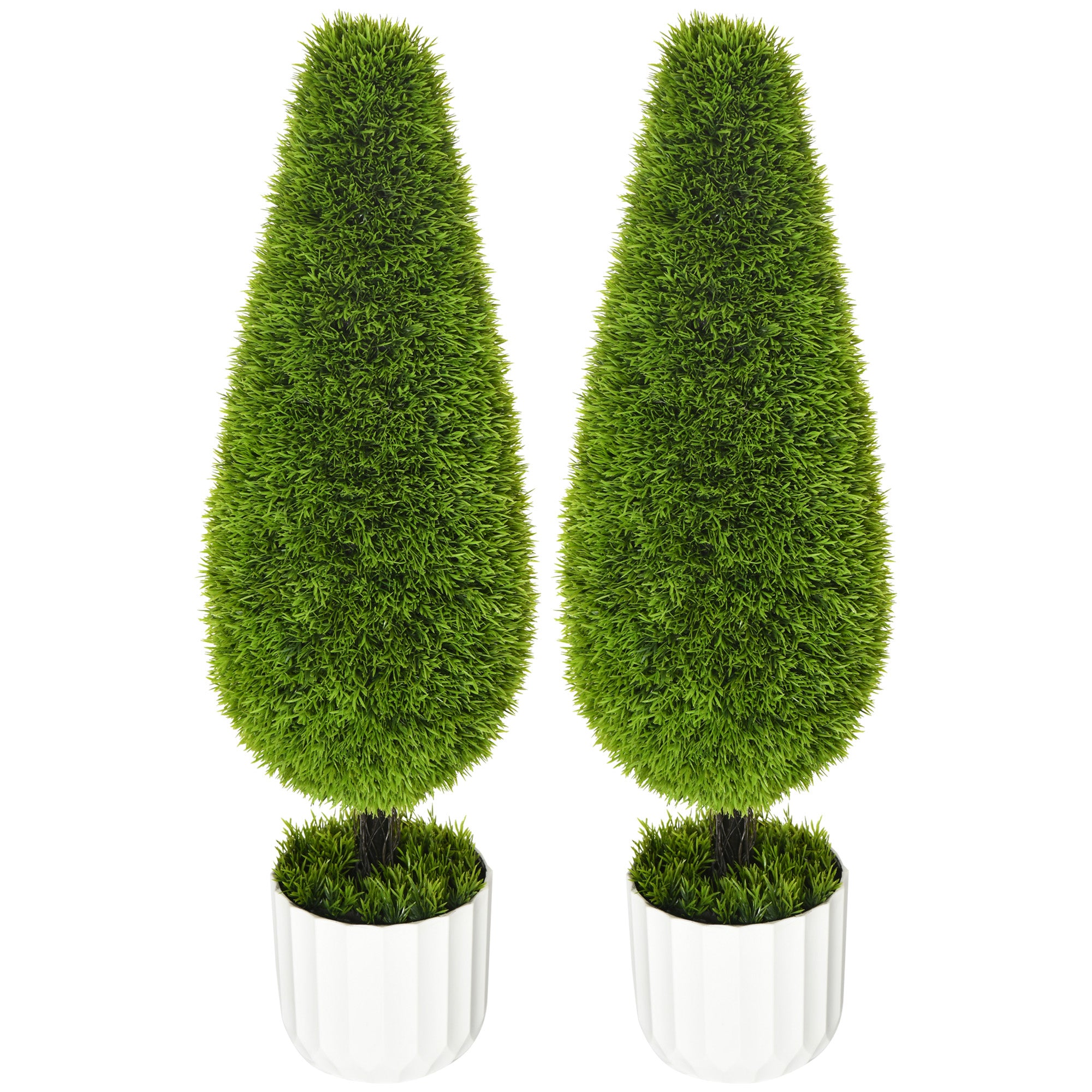 Set of 2 Artificial Cypress Trees 90 cm, Faux Tree with UV Protection, Artificial Plant, Plastic Artificial Plants in Pot, Fake Plant like real for Living Room Bedroom Garden Terrace Gift
