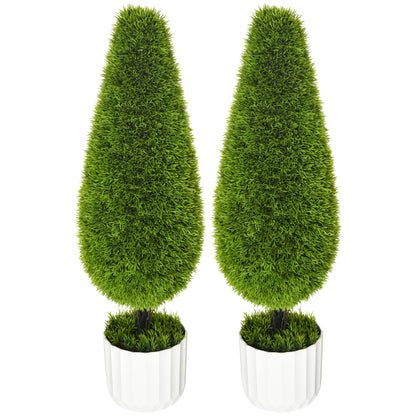 Set of 2 Artificial Cypress Trees 90 cm, Faux Tree with UV Protection, Artificial Plant, Plastic Artificial Plants in Pot, Fake Plant like real for Living Room Bedroom Garden Terrace Gift