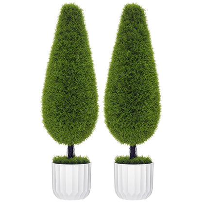 Set of 2 Artificial Cypress Trees 90 cm, Faux Tree with UV Protection, Artificial Plant, Plastic Artificial Plants in Pot, Fake Plant like real for Living Room Bedroom Garden Terrace Gift