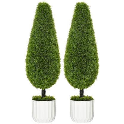 Set of 2 Artificial Cypress Trees 90 cm, Faux Tree with UV Protection, Artificial Plant, Plastic Artificial Plants in Pot, Fake Plant like real for Living Room Bedroom Garden Terrace Gift