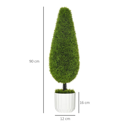 Set of 2 Artificial Cypress Trees 90 cm, Faux Tree with UV Protection, Artificial Plant, Plastic Artificial Plants in Pot, Fake Plant like real for Living Room Bedroom Garden Terrace Gift