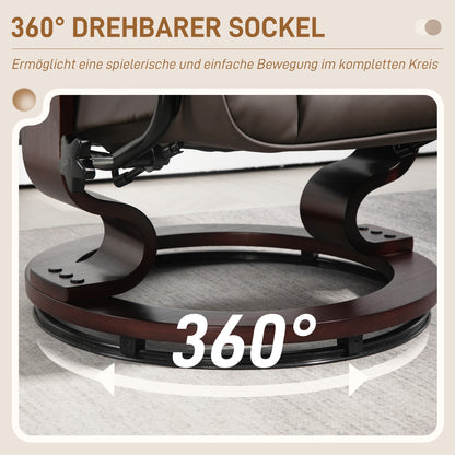 Recliner with Ottoman, Swivel TV Chair with Reclining Function, Wood Frame TV Chair, up to 150 kg Load Capacity, for Living Room, Faux Leather, Brown