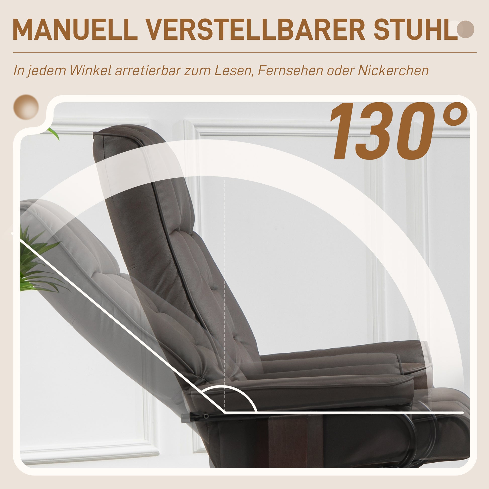 Recliner with Ottoman, Swivel TV Chair with Reclining Function, Wood Frame TV Chair, up to 150 kg Load Capacity, for Living Room, Faux Leather, Brown