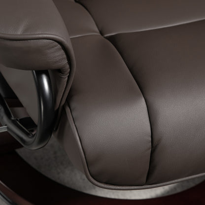 Recliner with Ottoman, Swivel TV Chair with Reclining Function, Wood Frame TV Chair, up to 150 kg Load Capacity, for Living Room, Faux Leather, Brown