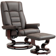 Recliner with Ottoman, Swivel TV Chair with Reclining Function, Wood Frame TV Chair, up to 150 kg Load Capacity, for Living Room, Faux Leather, Brown