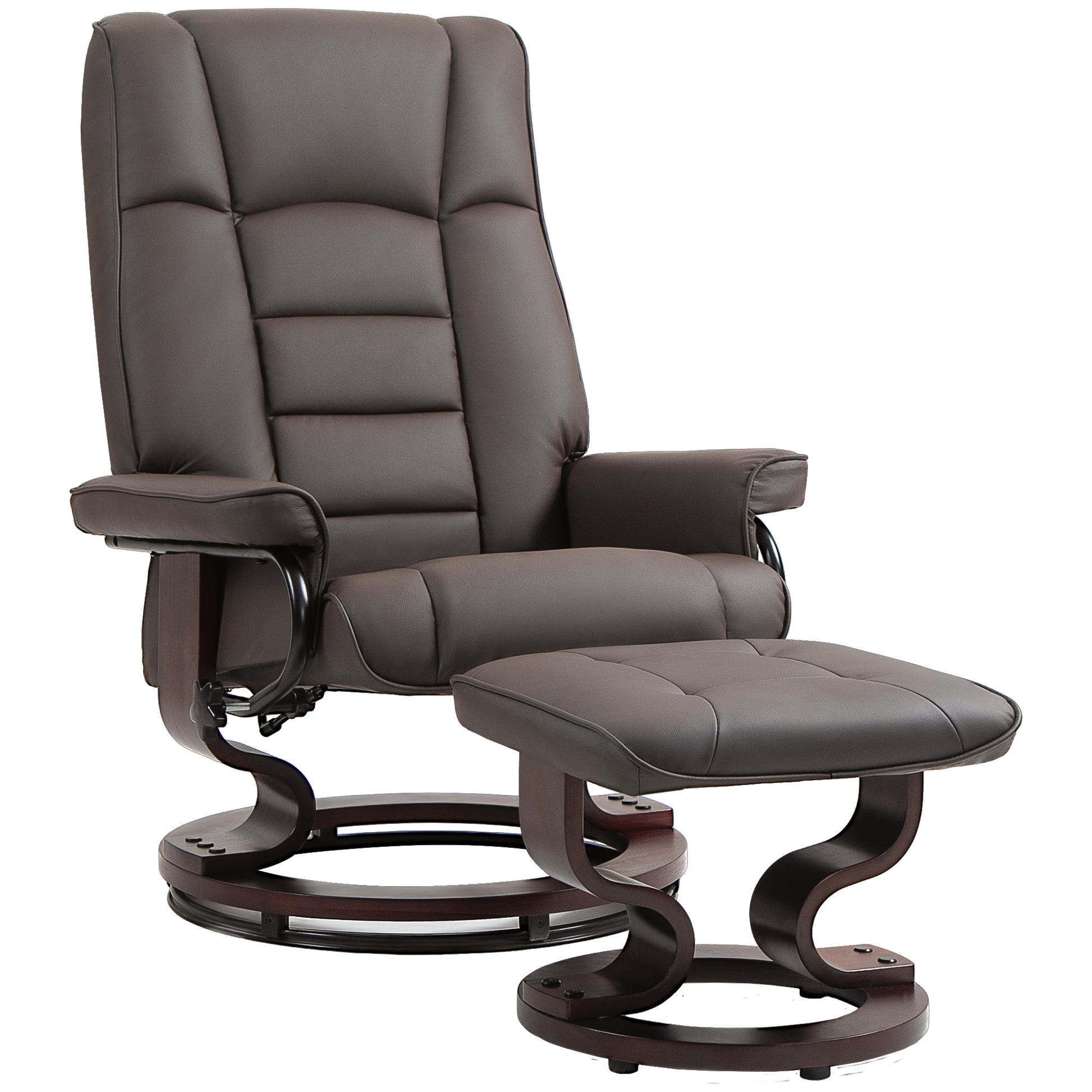 Recliner with Ottoman, Swivel TV Chair with Reclining Function, Wood Frame TV Chair, up to 150 kg Load Capacity, for Living Room, Faux Leather, Brown