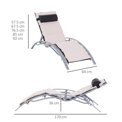Sun Lounger Garden Lounger Garden Chair Reclining Chair Aluminium Adjustable Cream White 170 x 64 x 82 cm