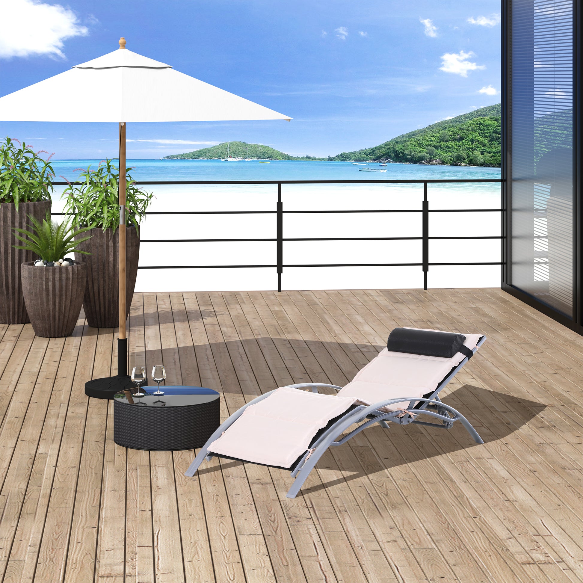 Sun Lounger Garden Lounger Garden Chair Reclining Chair Aluminium Adjustable Cream White 170 x 64 x 82 cm