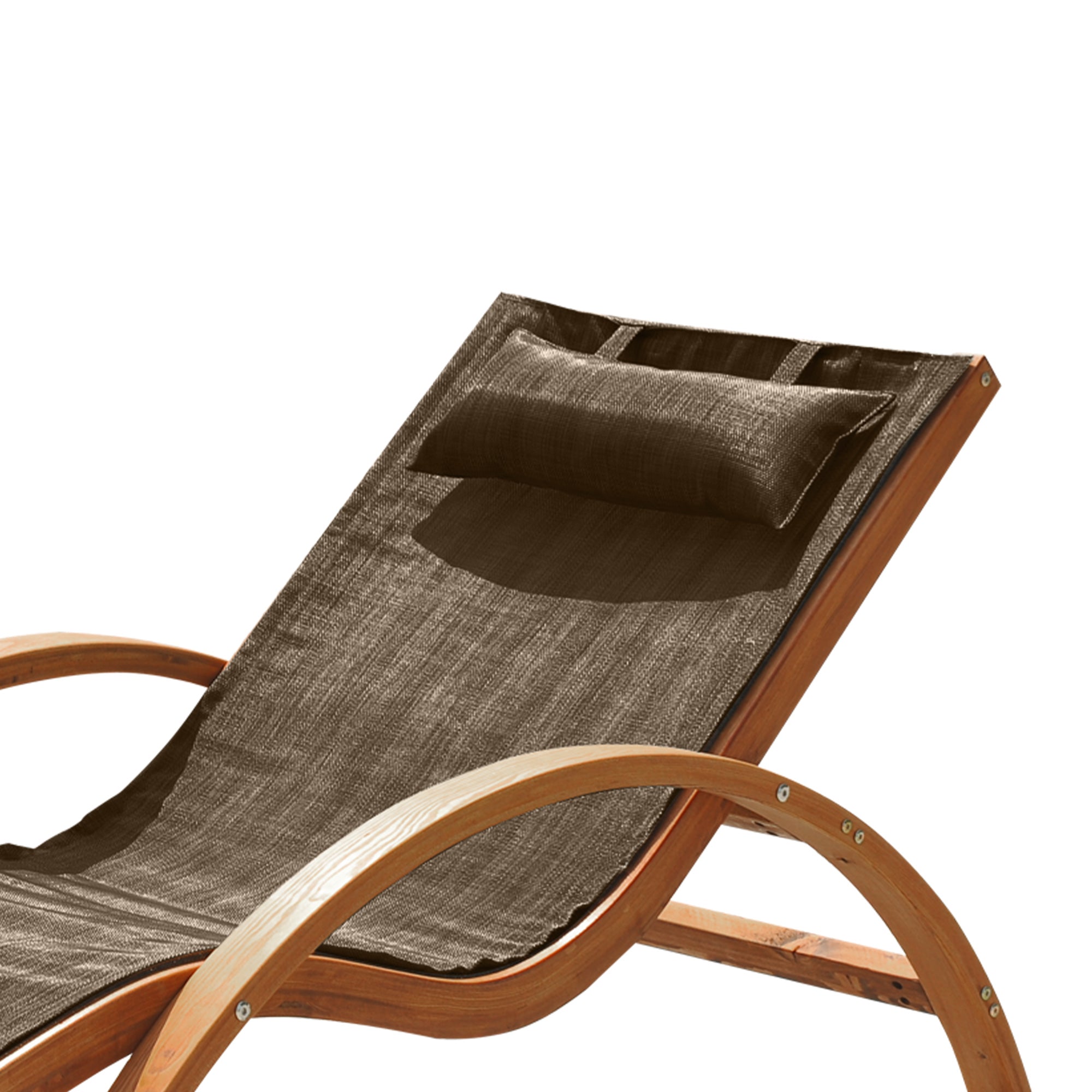 Ergonomic Garden Sun Lounger, Sunbed with Padded Headrest in Wood and Fabric, 161 x 72 x 68 cm, Brown