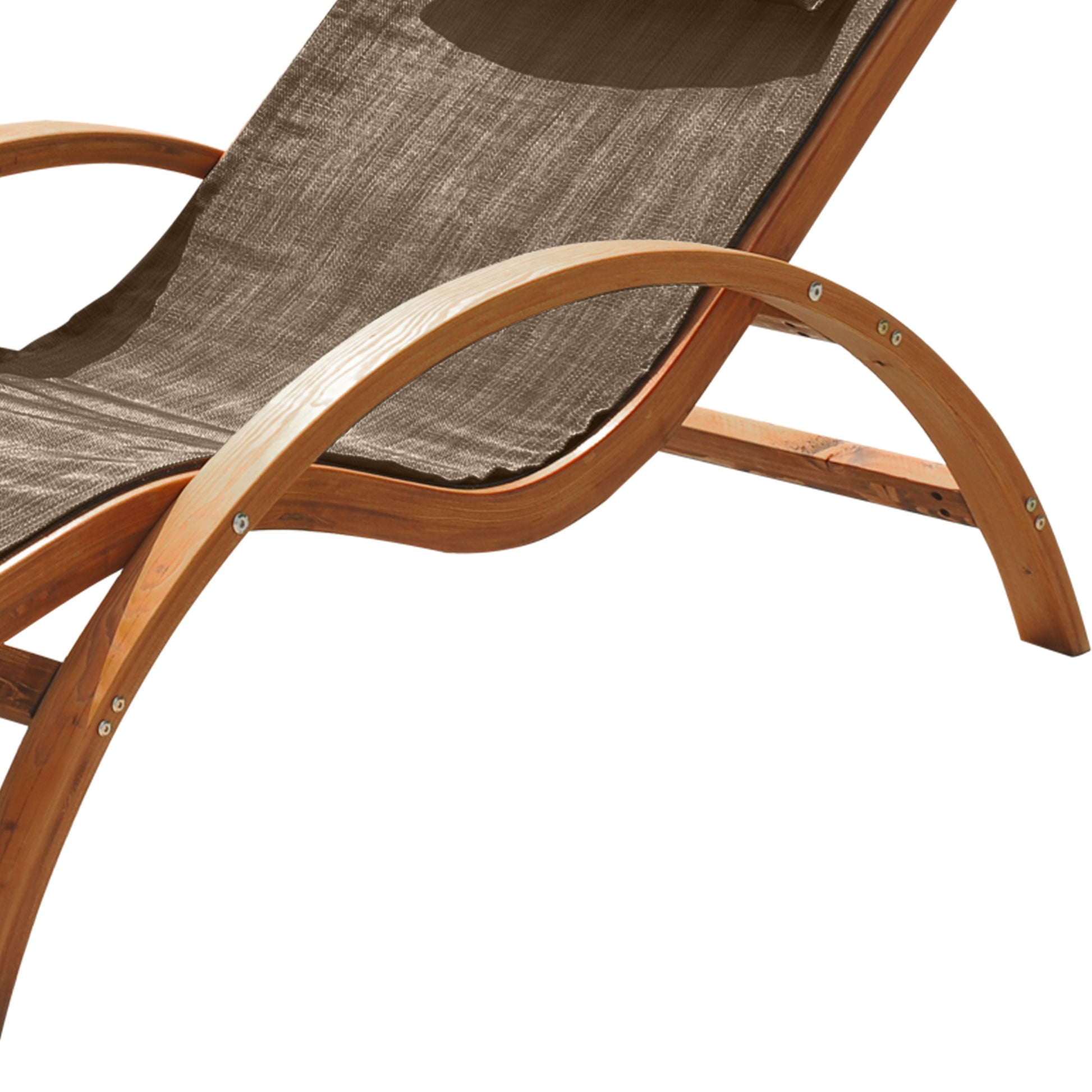 Ergonomic Garden Sun Lounger, Sunbed with Padded Headrest in Wood and Fabric, 161 x 72 x 68 cm, Brown