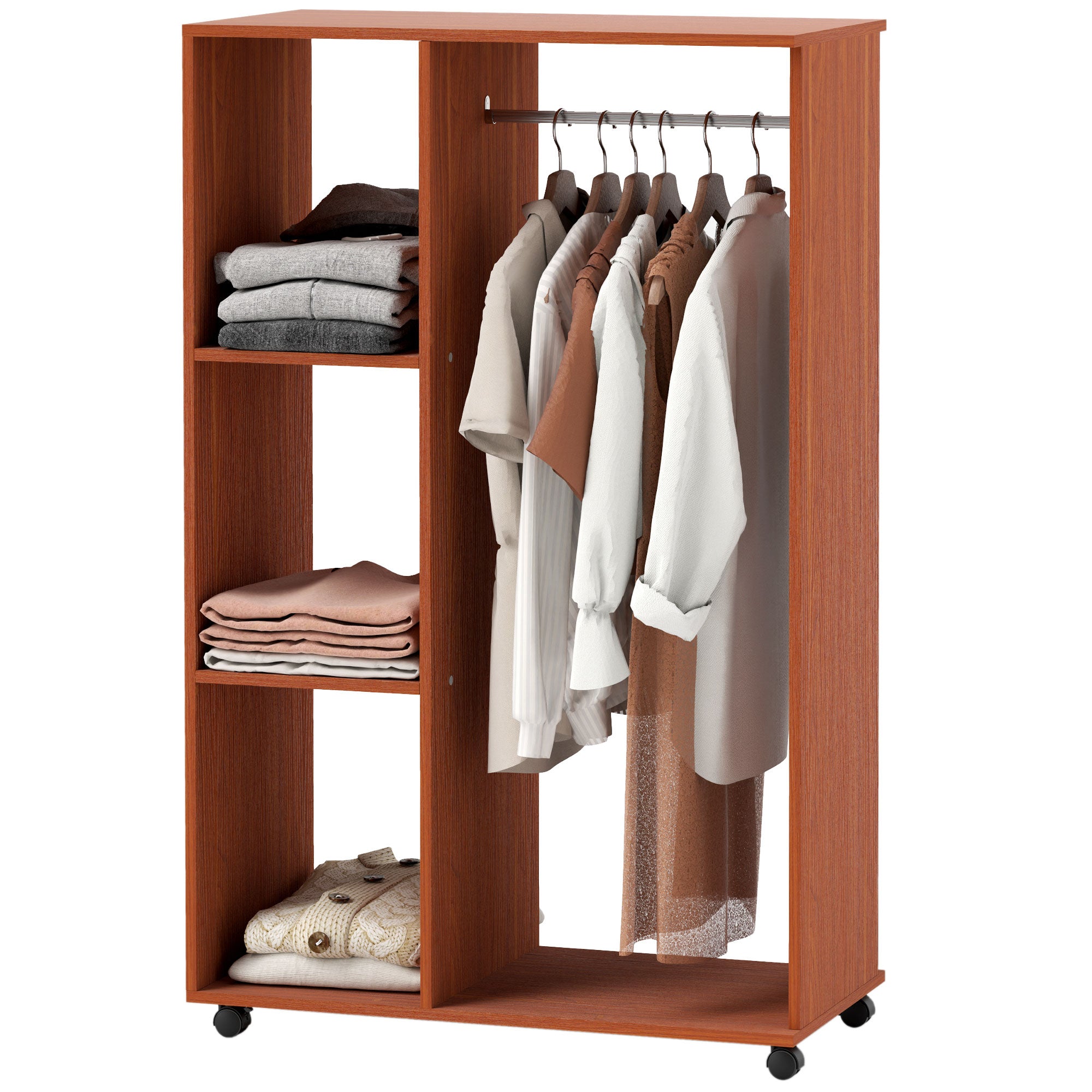 Mobile Storage Wardrobe Open Wardrobe Particle Board Walnut Color