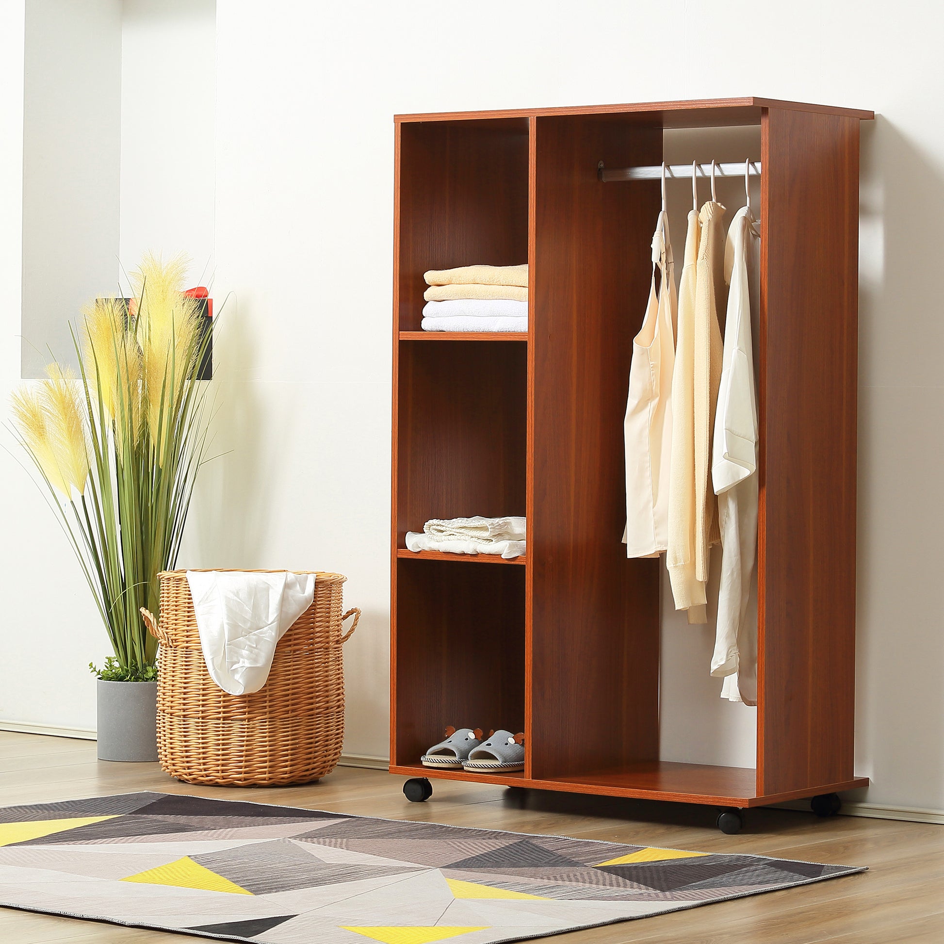 Mobile Storage Wardrobe Open Wardrobe Particle Board Walnut Color