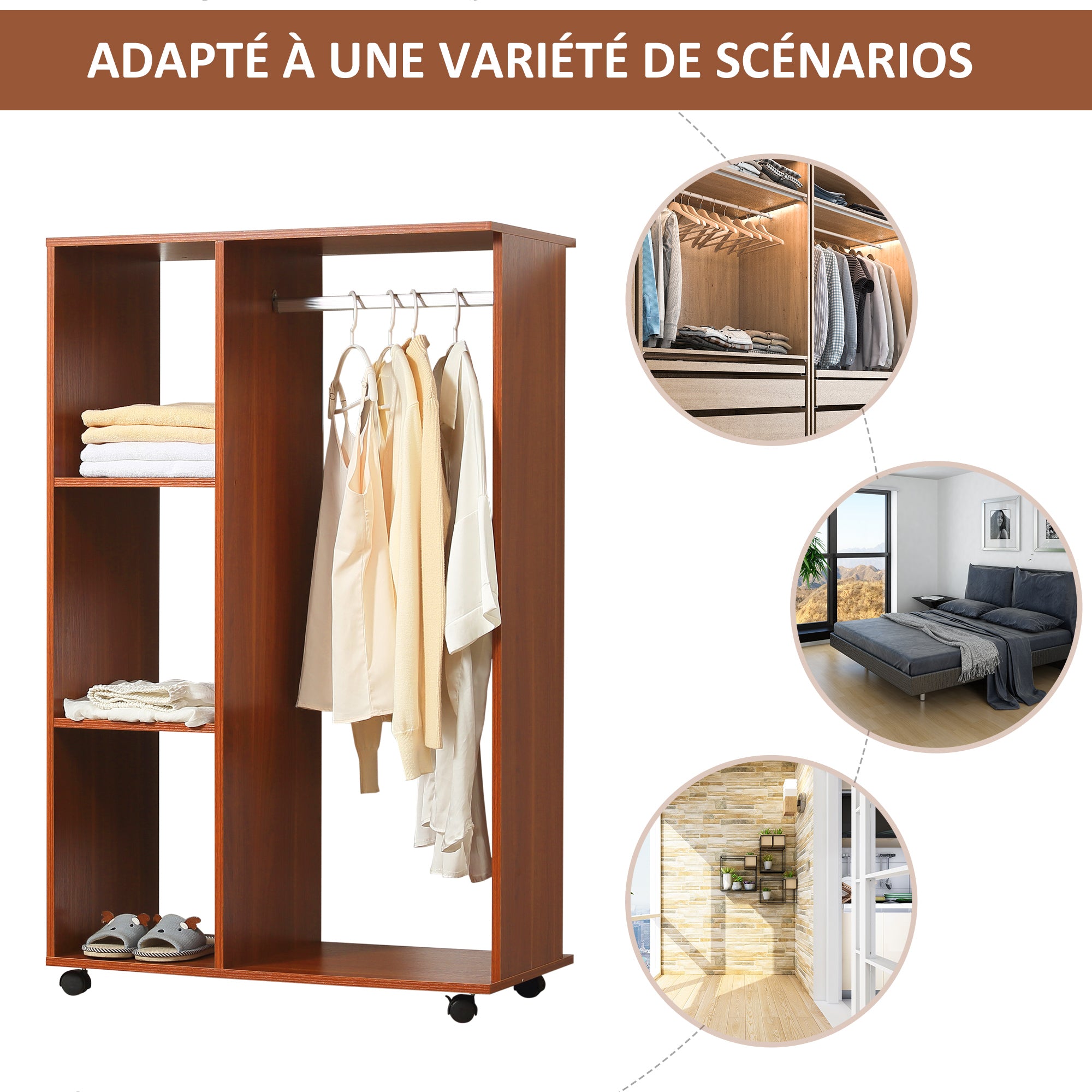 Mobile Storage Wardrobe Open Wardrobe Particle Board Walnut Color