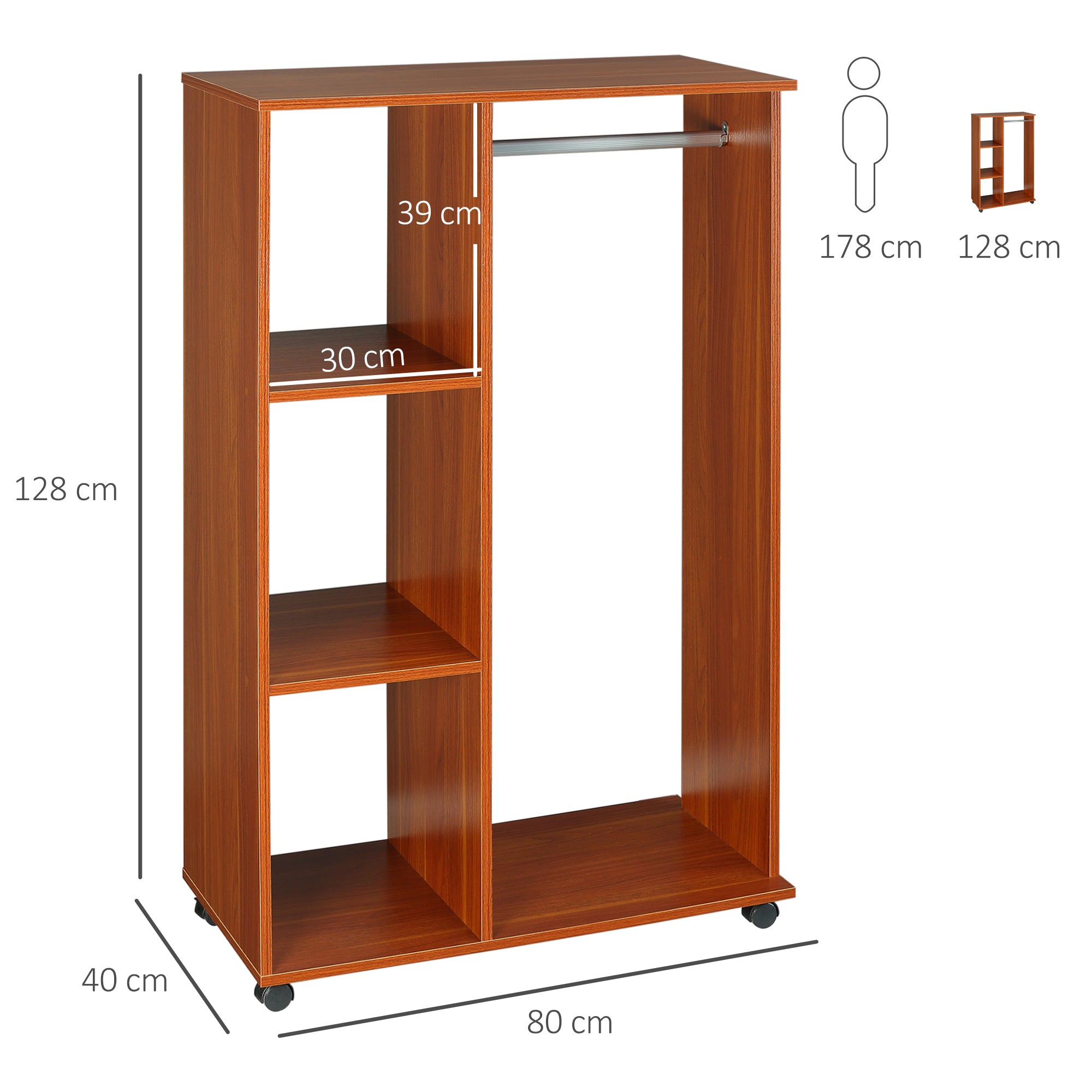 Mobile Storage Wardrobe Open Wardrobe Particle Board Walnut Color