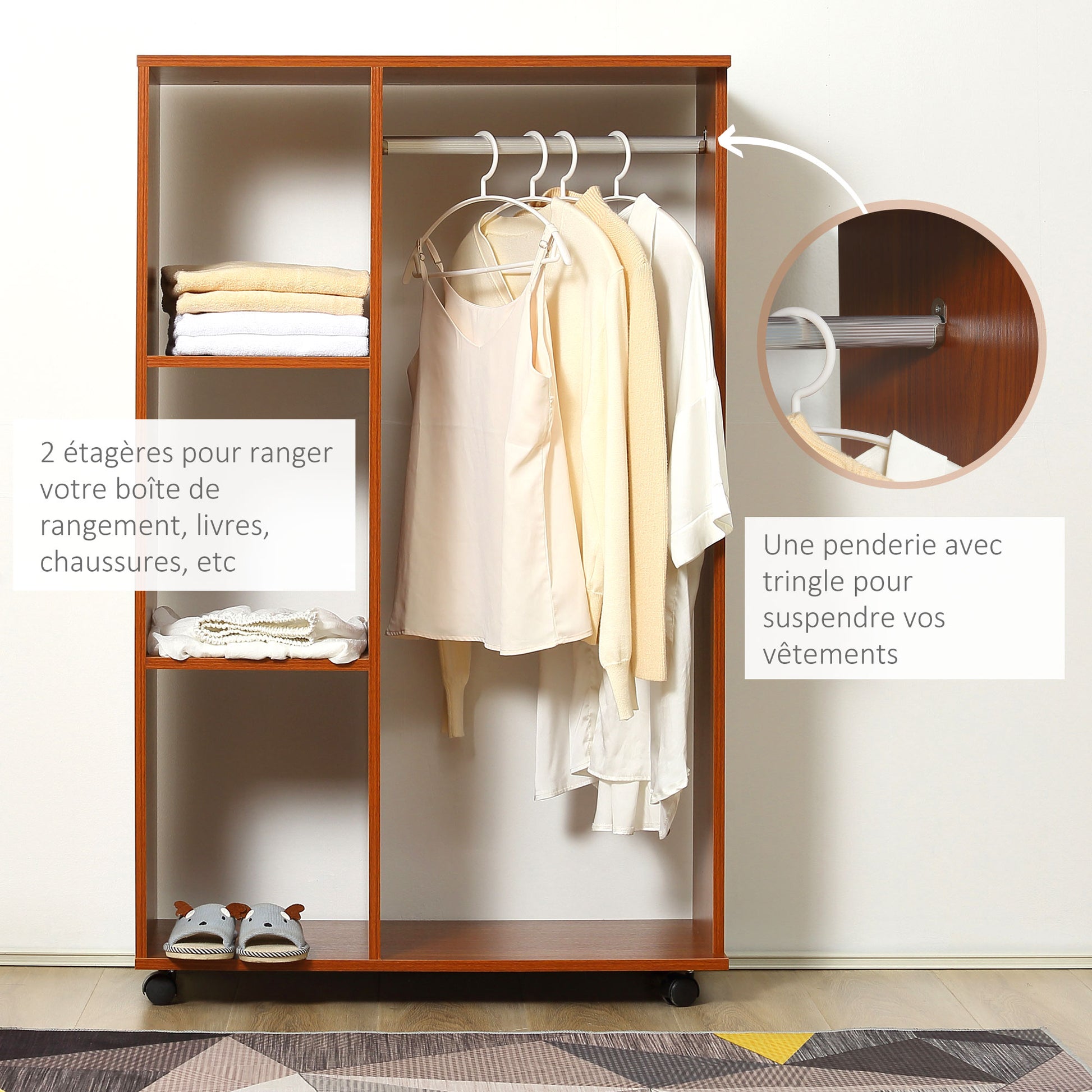 Mobile Storage Wardrobe Open Wardrobe Particle Board Walnut Color