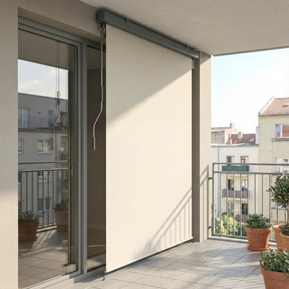 Cordless Outdoor Roller Blind, UPF50+ Waterproof Shade for Porch, Balcony or Gazebo, 98.4 x 63 in (250 x 160 cm), Cream