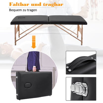 Massage Table, Portable Massage Bed, Adjustable Cosmetic Bench, Poplar Wood, Foam, Black, 186 x 60 x 58-81 cm