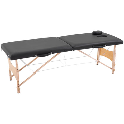 Massage Table, Portable Massage Bed, Adjustable Cosmetic Bench, Poplar Wood, Foam, Black, 186 x 60 x 58-81 cm