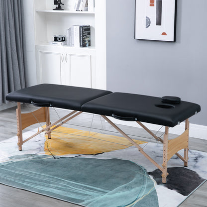 Massage Table, Portable Massage Bed, Adjustable Cosmetic Bench, Poplar Wood, Foam, Black, 186 x 60 x 58-81 cm