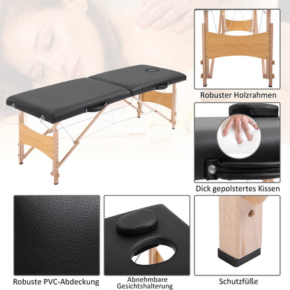 Massage Table, Portable Massage Bed, Adjustable Cosmetic Bench, Poplar Wood, Foam, Black, 186 x 60 x 58-81 cm