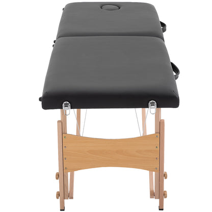 Massage Table, Portable Massage Bed, Adjustable Cosmetic Bench, Poplar Wood, Foam, Black, 186 x 60 x 58-81 cm