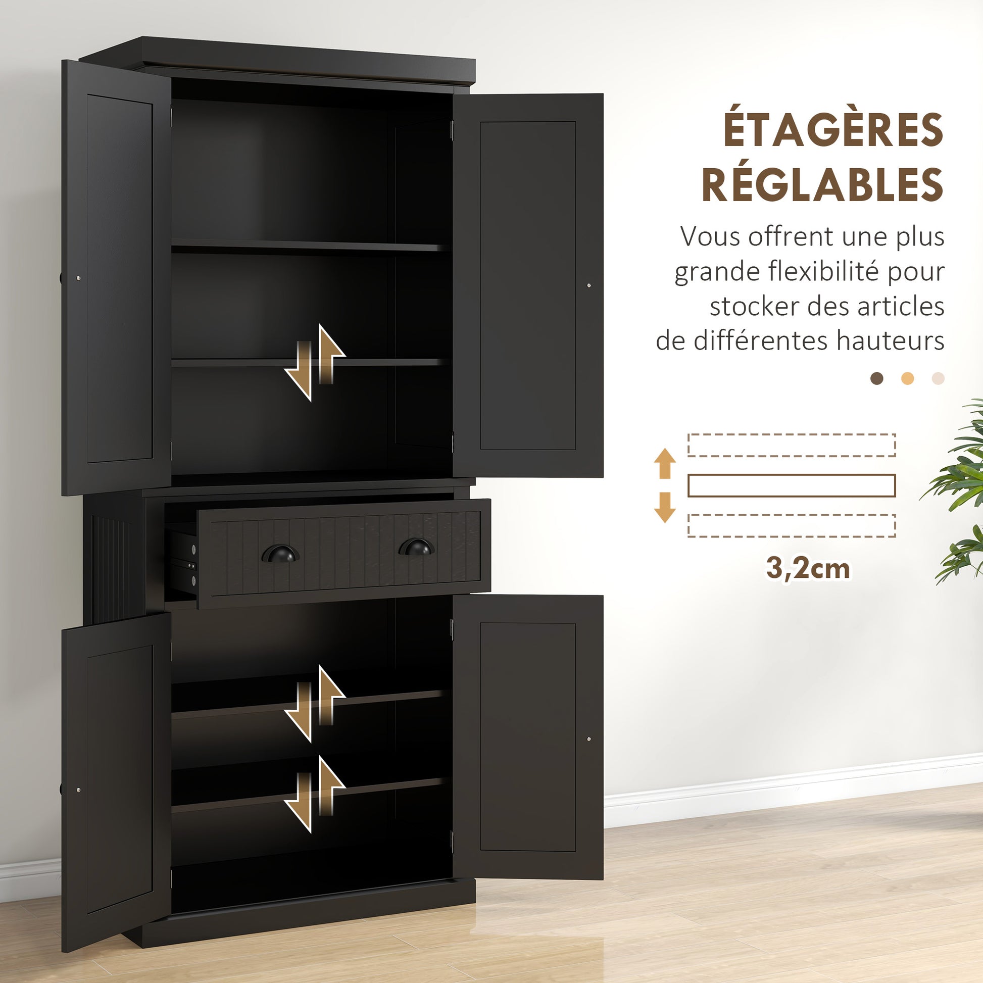 Modern Style Kitchen Cabinet Buffet with Cupboard Doors, Adjustable Shelves, Drawer, Storage Unit for Dining Room, Living Room, 76.2 x 40.2 x 183 cm, Black