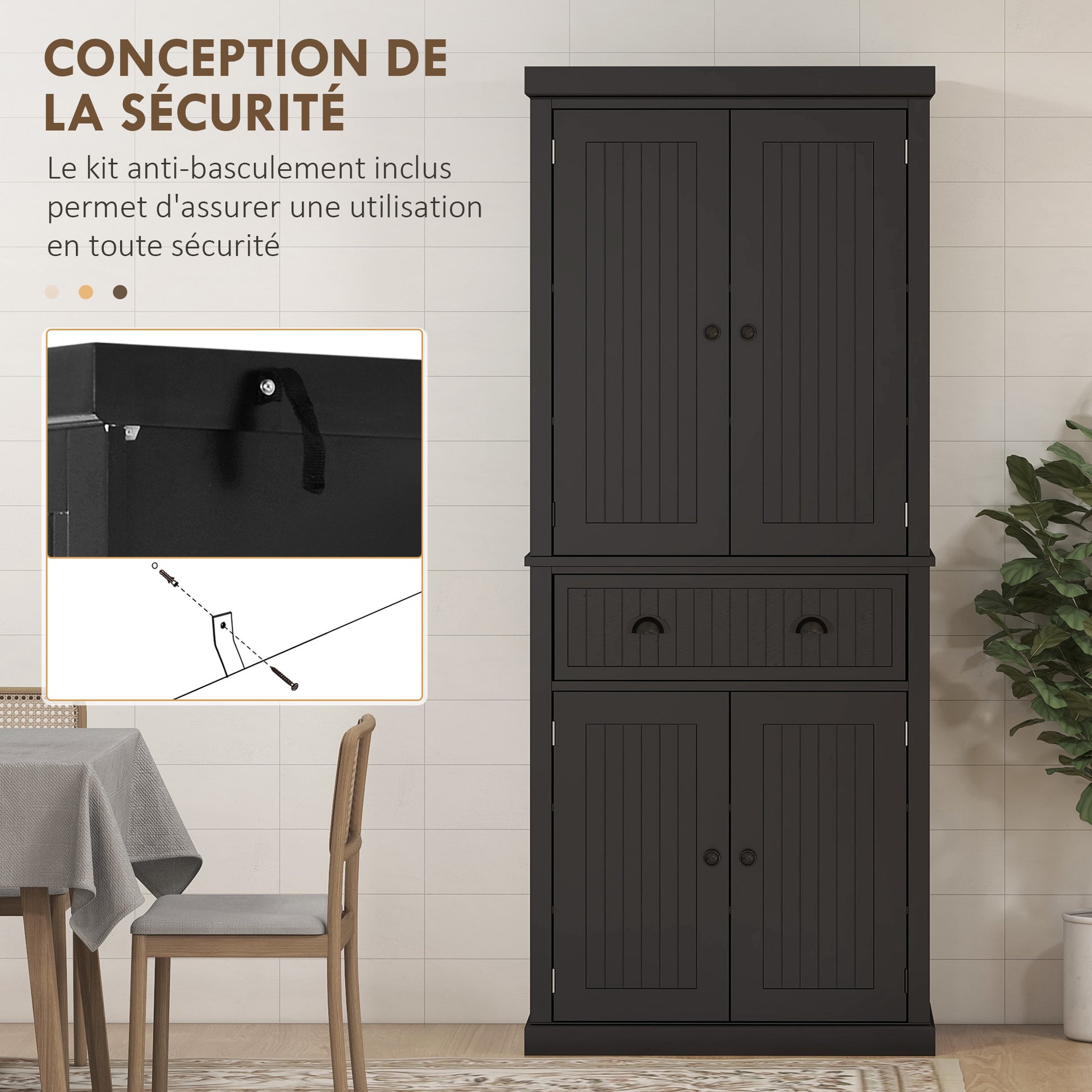 Modern Style Kitchen Cabinet Buffet with Cupboard Doors, Adjustable Shelves, Drawer, Storage Unit for Dining Room, Living Room, 76.2 x 40.2 x 183 cm, Black