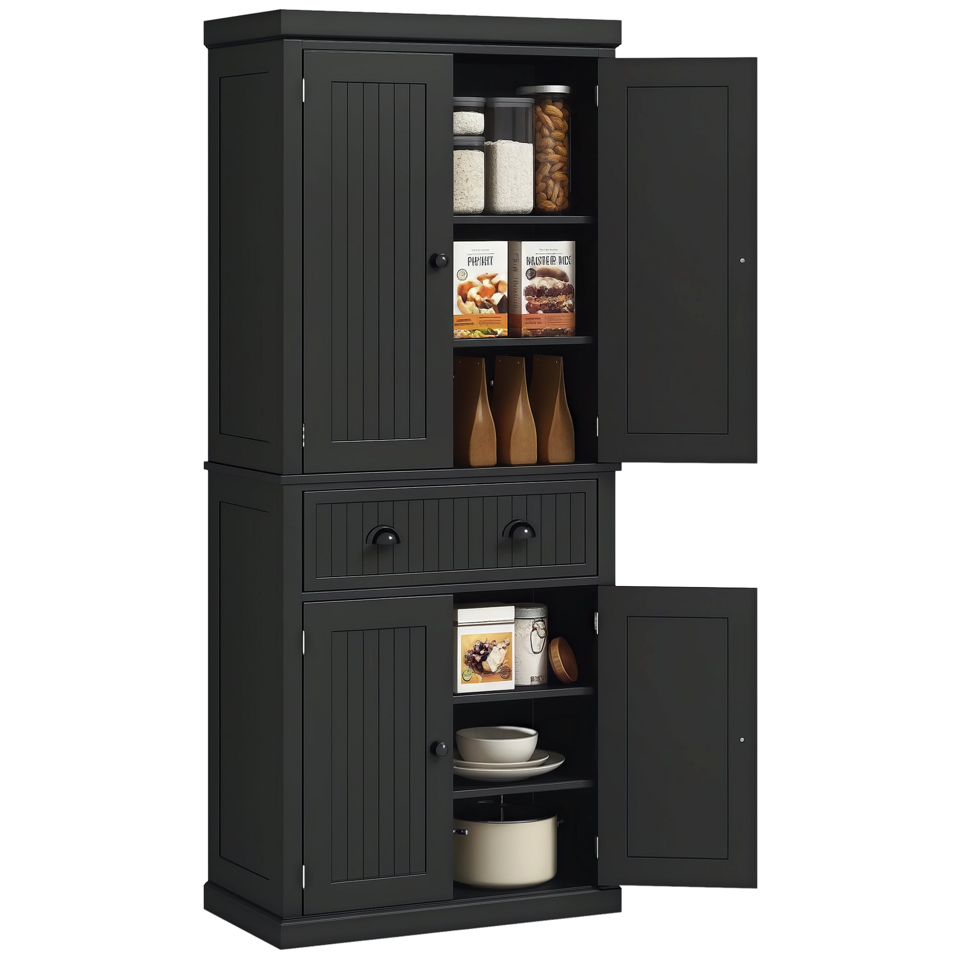 Modern Style Kitchen Cabinet Buffet with Cupboard Doors, Adjustable Shelves, Drawer, Storage Unit for Dining Room, Living Room, 76.2 x 40.2 x 183 cm, Black